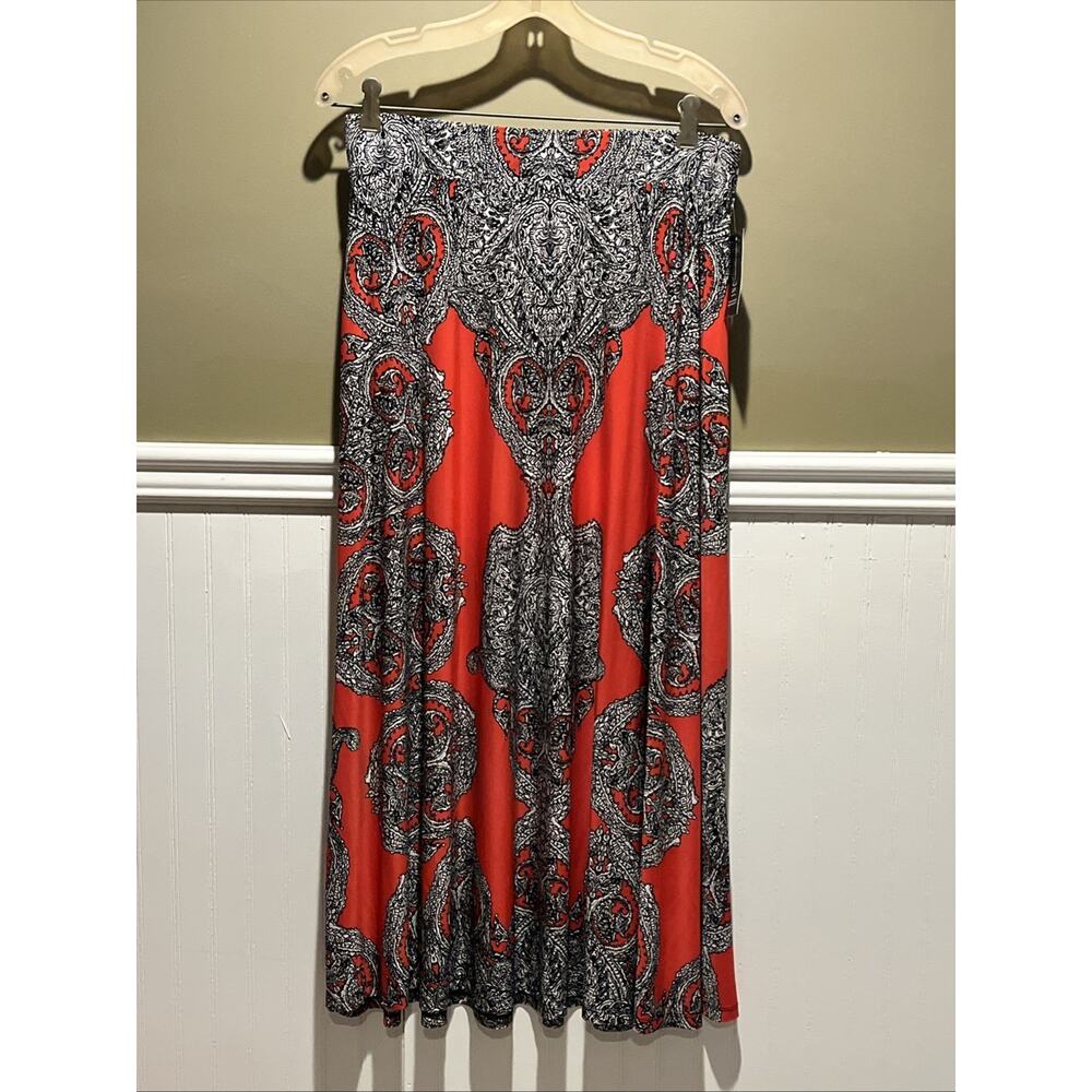 INC Red Paisley Maxi Skirt – Stretch Women’s Medium NWT